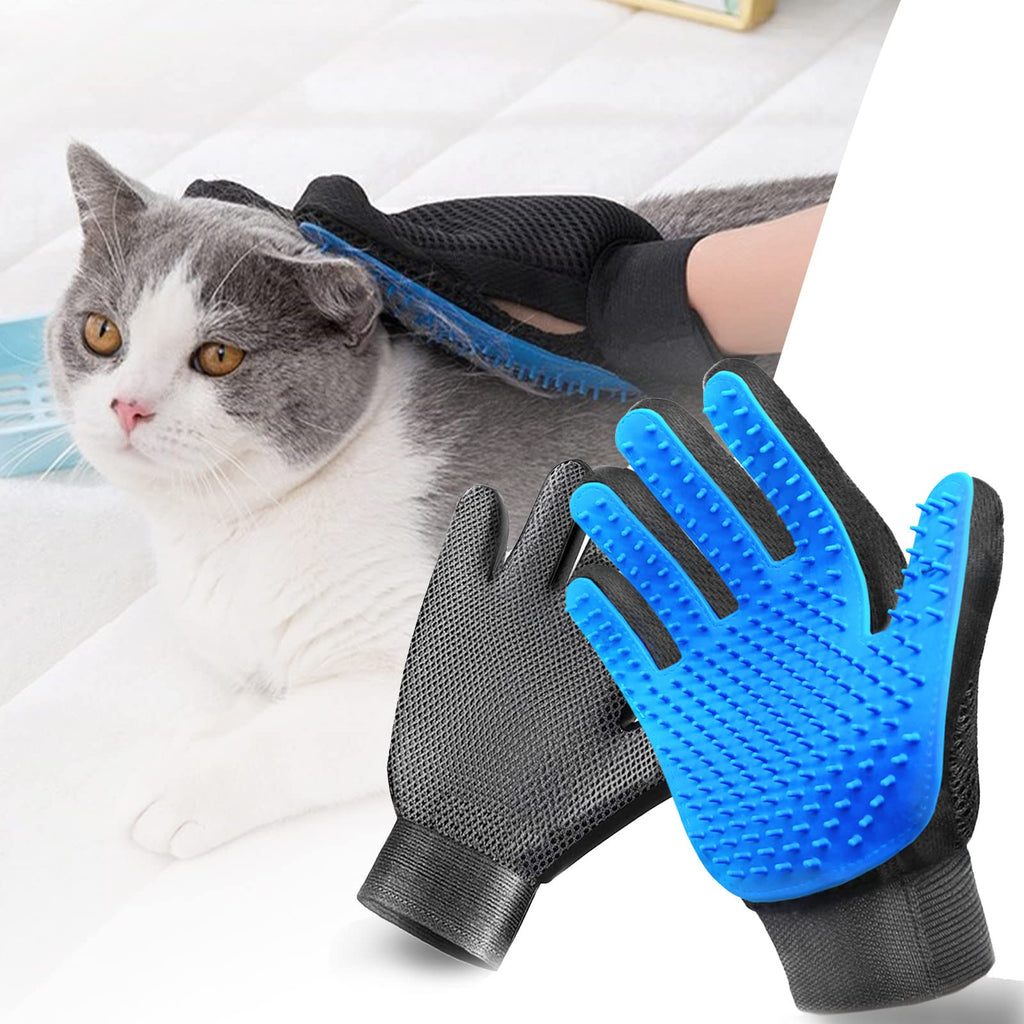 SSRIVER Pet Grooming Glove Hair Remover Brush Gentle Deshedding Efficient Pet Mitt Pet Massage Gloves Dog Cat Horse Long Short Fur Pair - Right and Left Hand Blue One Size Fits All - PawsPlanet Australia