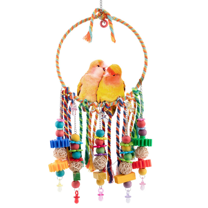 Bird Perch with Colorful Chewing Toys- Bird Perch Swing Toy with Colorful Cotton Ropes and Pendant Toys for Indoor Outdoor Small Medium Birds Parakeets Lovebirds Finches Budgerigars Conure - PawsPlanet Australia