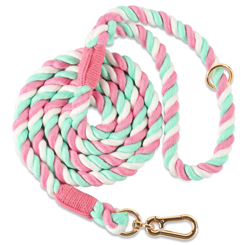 NUGUTIC 4 FT Dog Leash Handmade Braided Rope Comfortable Dog Leashes for Small Medium and Large Dogs, Clasp Update 4 Feet Standard Cherry Blossom Pink - PawsPlanet Australia