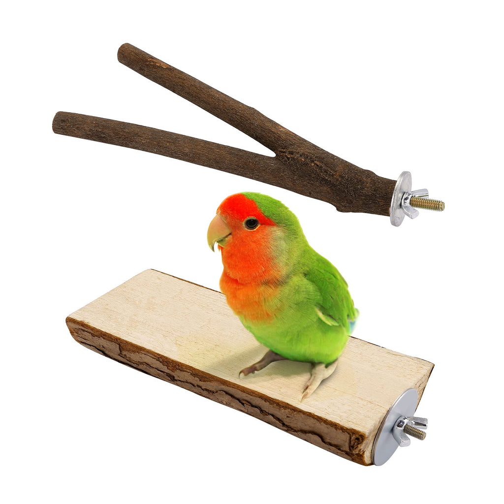 Filhome Bird Perch Stand Toy, Natural Wood Parrot Perch Bird Cage Branch Perch Accessories for Parakeets Cockatiels Conures Macaws Finches Love Birds 2 Pcs:Y+C - PawsPlanet Australia