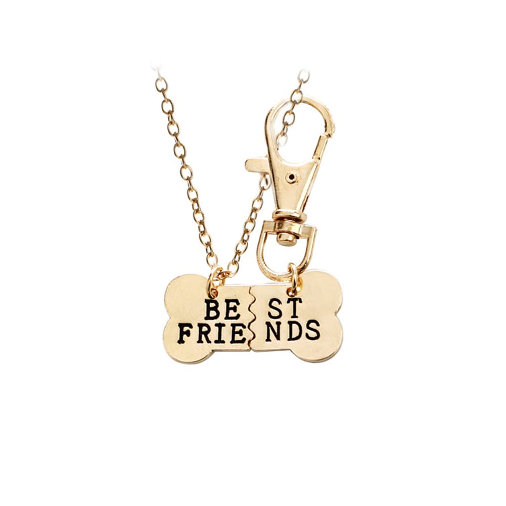 2pcs BFF Friendship Gifts for Dog Lover Gold Matching Pendant Necklace Dog Bone Keychain for Dog Owner Christmas Birthday Gifts - PawsPlanet Australia