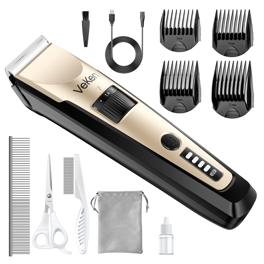 Veken Dog Grooming Kit Clippers, Low Noise Rechargeable Cordless Electric Quiet Dog Clippers for Grooming, Professional Pet Hair Clippers Shaver Trimmers Set for Thick to Heavy Coats Dogs Cats Pets - PawsPlanet Australia