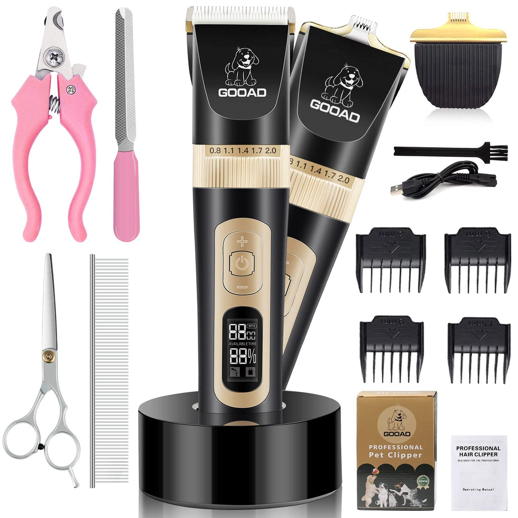 GOOAD Dog Grooming Clippers , Dog Hair Clippers Low Noise 4-Speed Rechargeable Cordless Electric Quiet Dog Grooming Kit , Dog Nail Clippers Professional Pet Hair Trimmers Shaver Shears ,for Dogs Cats Black - PawsPlanet Australia