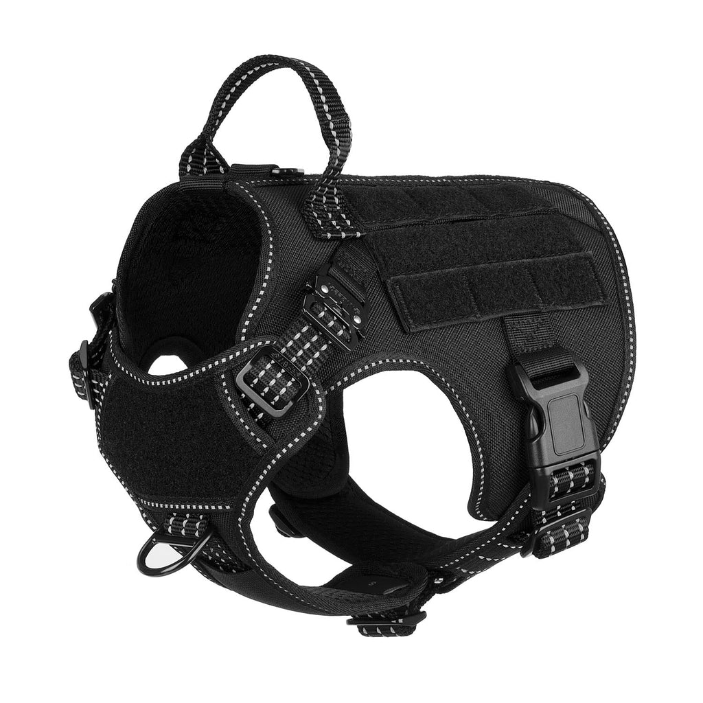 ICEFANG Tactical Dog Harness ,2X Metal Buckle,Working Dog MOLLE Vest with Handle,No Pulling Front Leash Clip,Hook and Loop Panel Small (Pack of 1) Reflective Black - PawsPlanet Australia