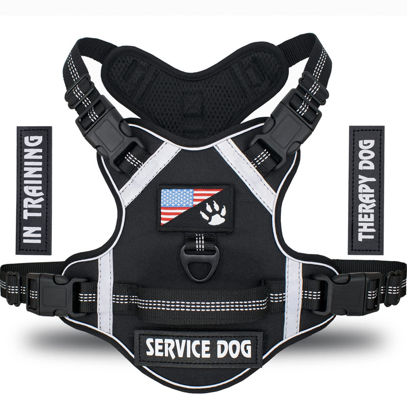 LOCYFENS Dog Harness, No Pull Dog Harness with Soft Handle and 2 Leash Clips, Service Dog Harness with 4 Different Patches to Decoration, Easy to Control for Small Medium Large Dogs Black X-Small - PawsPlanet Australia