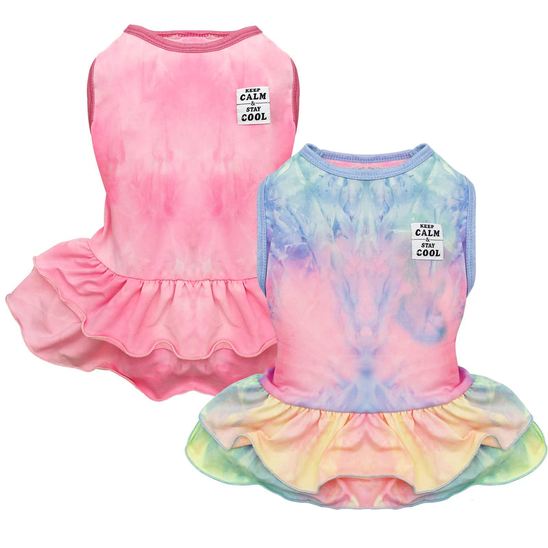 cyeollo Dog Dress 2 Pack Tie Dye Dresses Stretchy Breathable Pet Summer Dog Clothes for Small Dogs XS-(3-5lbs) | Chest(10''-12'') - PawsPlanet Australia