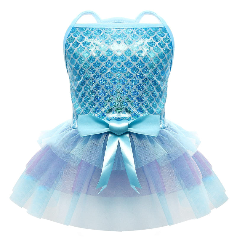 cyeollo Dog Dress Mermaid Sparkly Holiday Theme Dresses Slip Tulle Dog Dresses Outfits Party Dresses Girl Dog Clothes for Small Dogs X-Small Mermaid(Blue) - PawsPlanet Australia