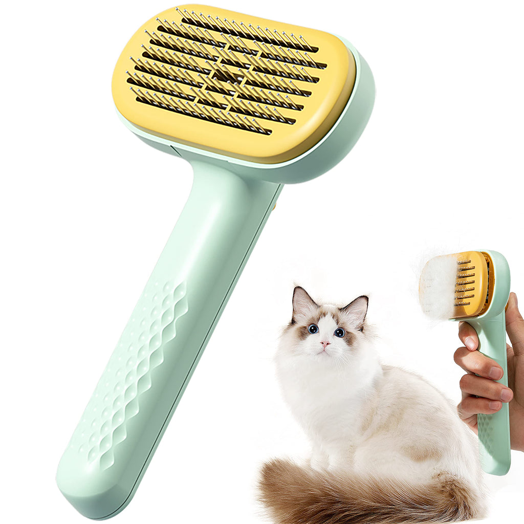 Cat Brush Pet Grooming Brush for Long&Short Haired Dogs Cats,Self Cleaning Slicker Brush Dog Hair Brush for Puppy Kitten Dog Massage and Removal of Loose Fur,Tangled Hair & Mats (green fat needle) green fat needle - PawsPlanet Australia
