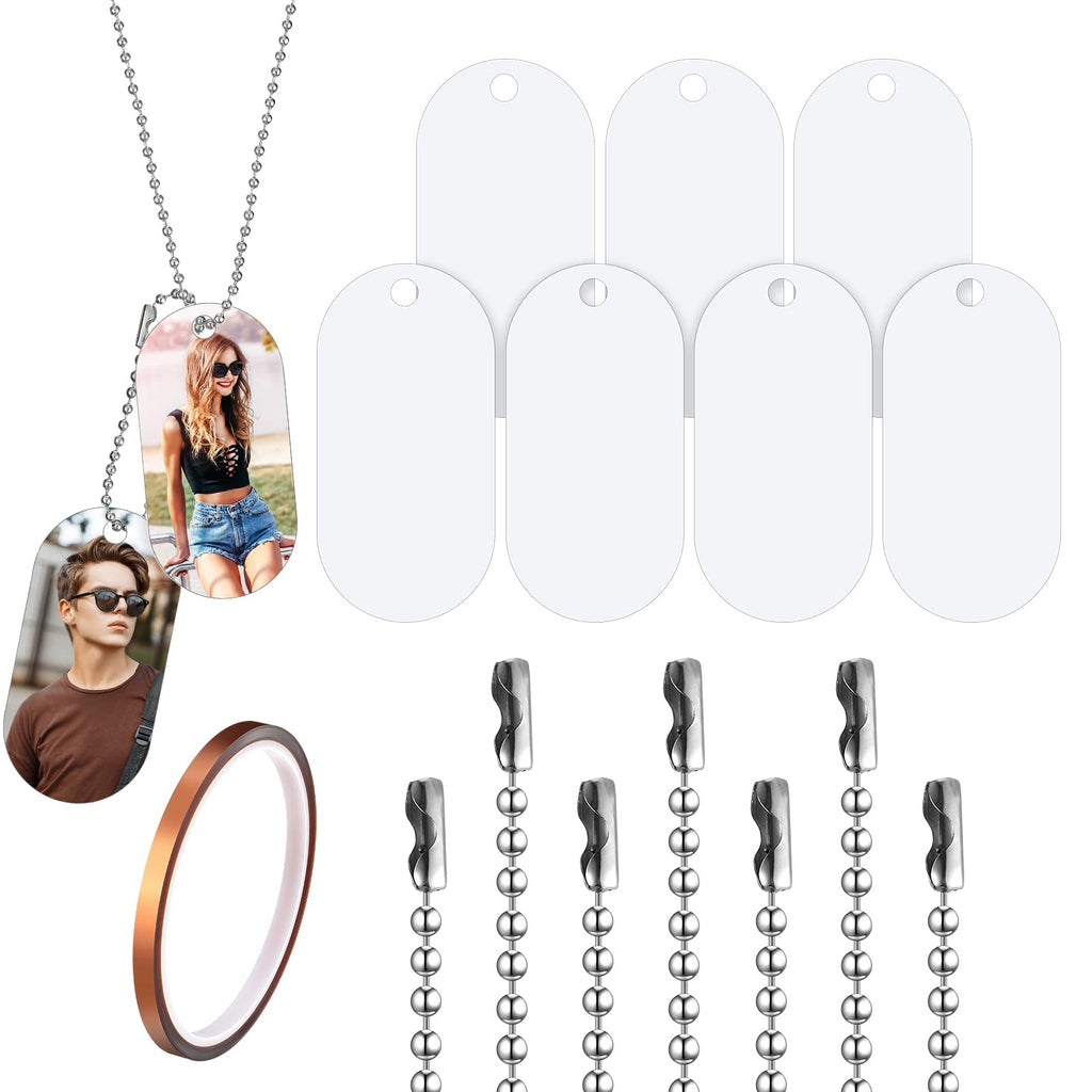 Sublimation Blank Dog Tag Aluminum White Sublimation Stamping Tag Pendants Double Sided Blank Stamping Metal Tags, 23.6 Inch Dog Tag Chain, Heat Tape for Personalized Pets Tags (15 Pieces) 15 - PawsPlanet Australia