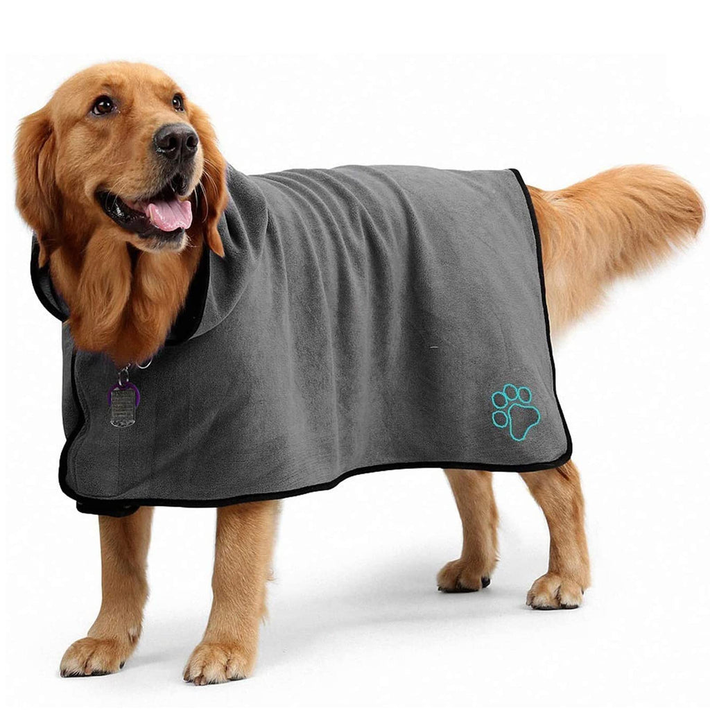 Kajiewo Dog Drying Coat - Dog Bathrobe Towel - Microfibre Material Fast Drying Super Absorbent Dog Cat Pet Bath Robe for Small Medium Large XL Dogs S:Back Length 15.7inch - PawsPlanet Australia