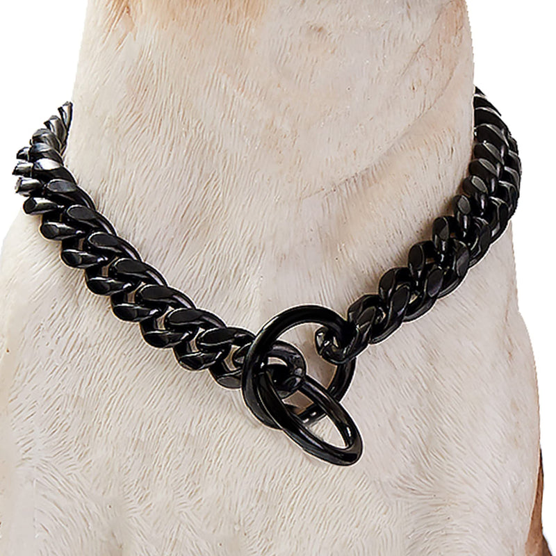 W&W Lifetime Durable Dog Walking Collar 15mm/10mm Black Strong Stainless Steel Cuban Link Chain Collar for Small Medium Large Dogs 10 Inch - PawsPlanet Australia