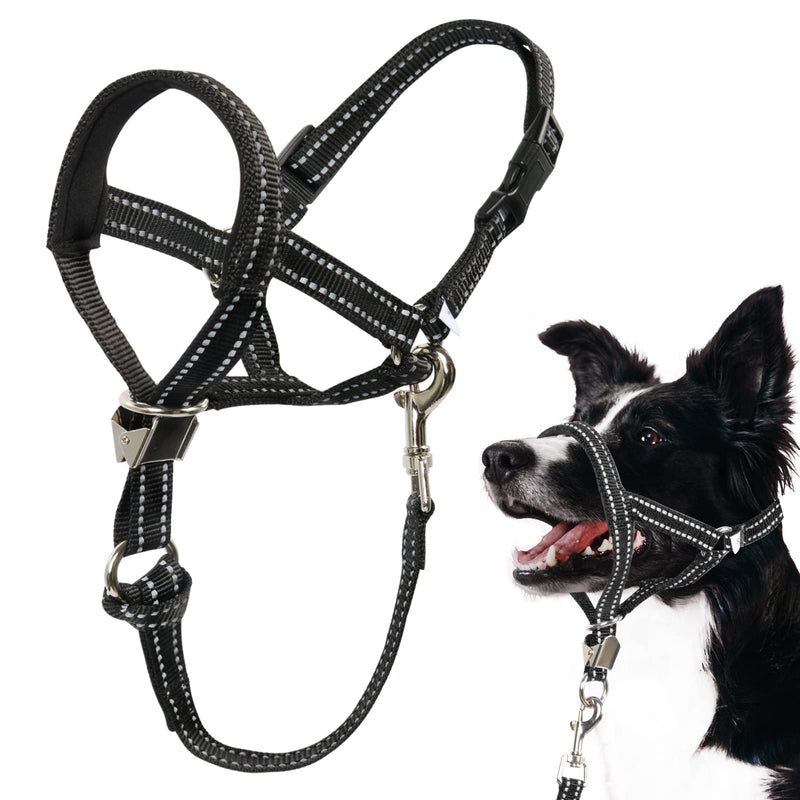 Dog Head Collar, No Pull Soft Head Halter with Safety Clip for Heavy Pullers, Durable Dog Training Halter Stops Pulling for Walking Medium Large Dogs S (Snout: 7.1-10.2") Black - PawsPlanet Australia