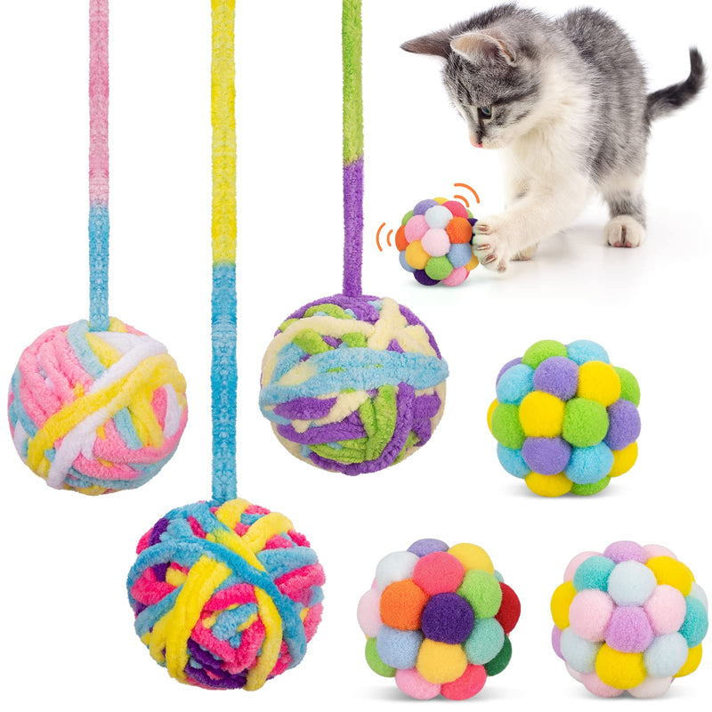 Cat Toys Ball, Woolen Yarn Cat Toy Balls with Bell and Cat Fuzzy Balls, Interactive Cat Toys for Indoor Cats and Kittens, Cat Kitten Chew Toys, 6 Pack - PawsPlanet Australia