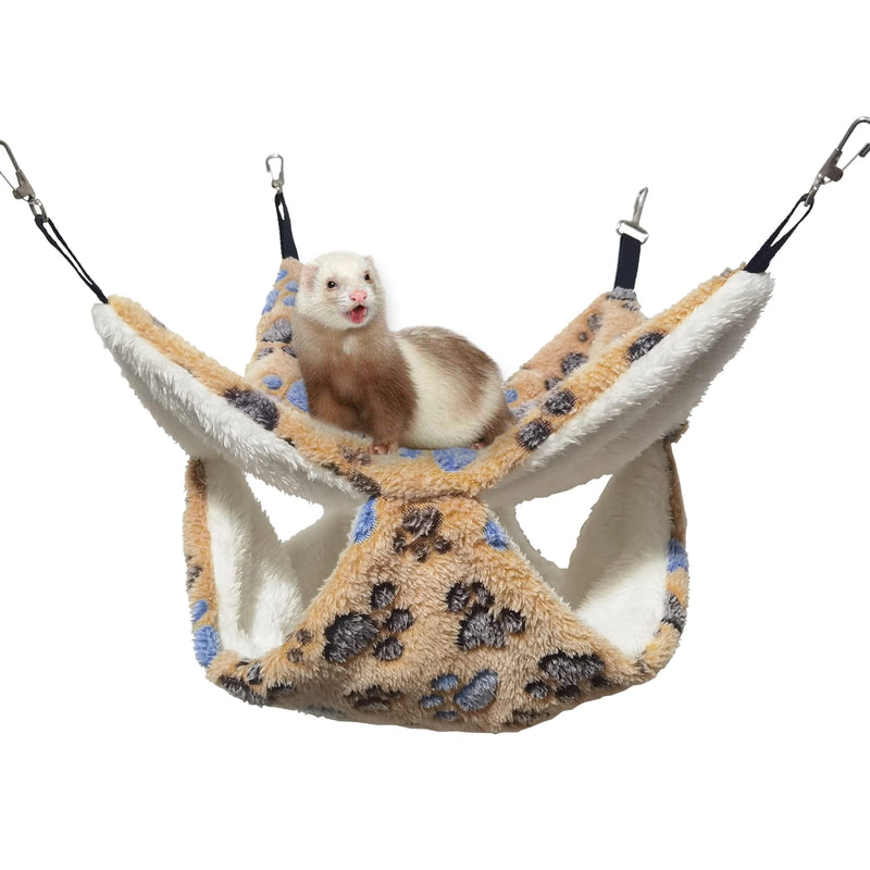 Pet Small Animal Cage Hammock - Soft Warm Bunkbed Hammock-Fit for Kitten,Ferret,Squirrel,Rat,Hamster or Other Small Animals -13.39'' x 13.39'' Coffee-Footprints 13.3''X13.3'' - PawsPlanet Australia