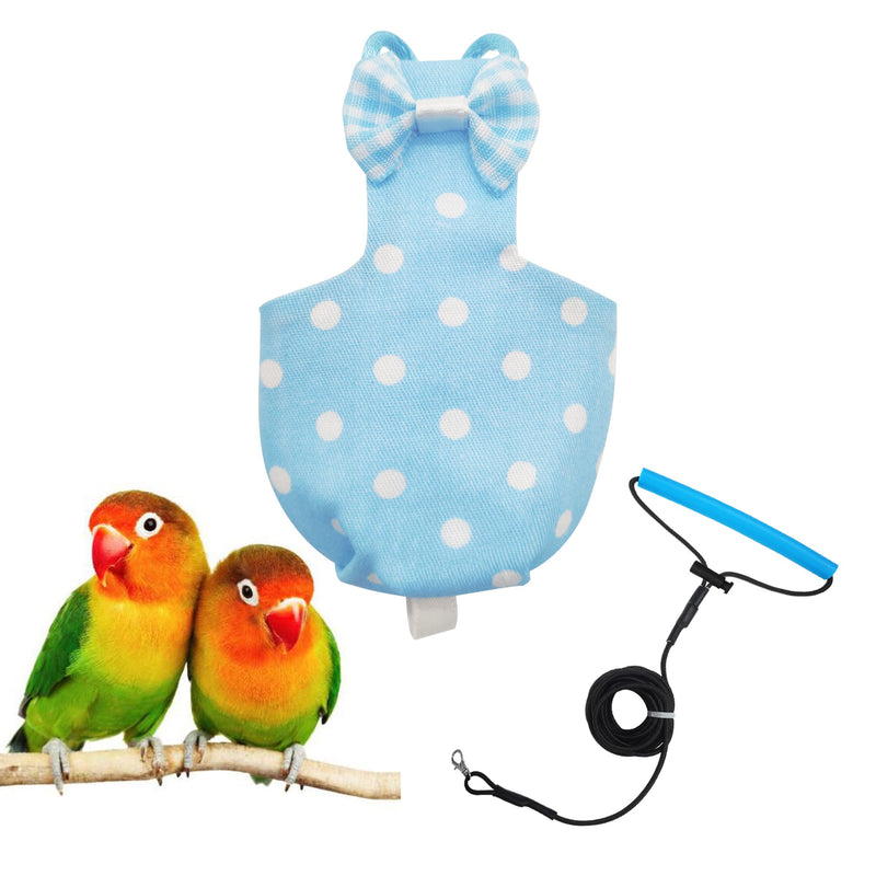 VANFAVORI Bird Diaper Harness Flight Suit with 80 Inch Flying Leash for Parrots Cockatiel Pet Birds,Including A Cotton Pad Blue with White Dots XS - PawsPlanet Australia