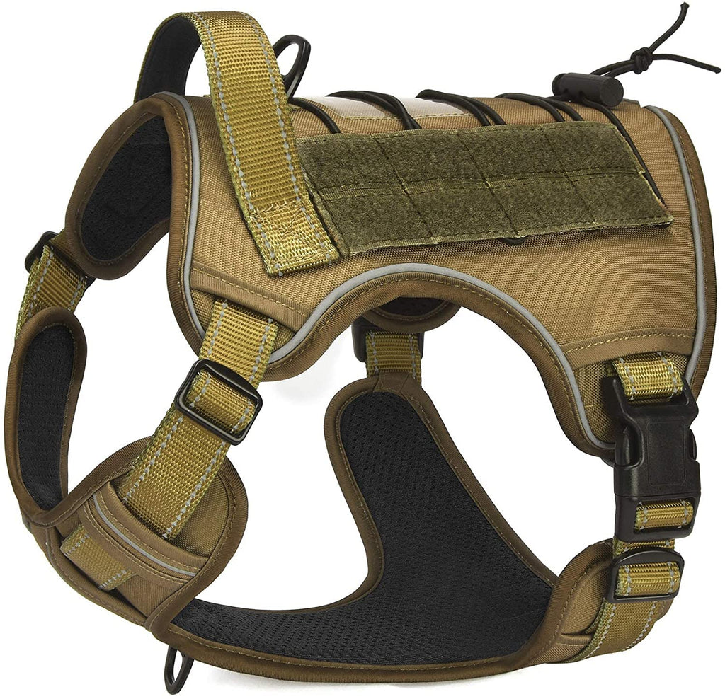 CBBPET Tactical Dog Harness No Pull,Reflective Military Dog Harness,Tactical Dog Vest with Molle & Sturdy Handle, Front Leash Clip, Breathable Reflective Military Dog Harness for Training Walking S(Neck:14-21",Chest:20-31") Army Green - PawsPlanet Australia