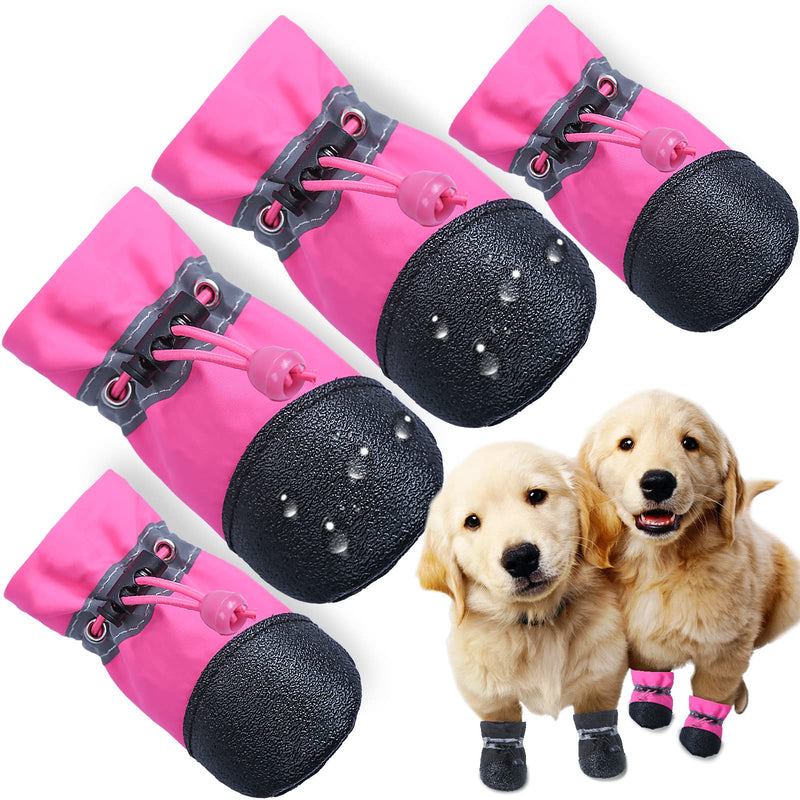 Waterproof Dog Shoes for Hot Pavement Boots with Anti-Slip Sole for Small Medium Dogs(Black/Pink) 4PCS Size 3:（1.18'')(W) Pink - PawsPlanet Australia