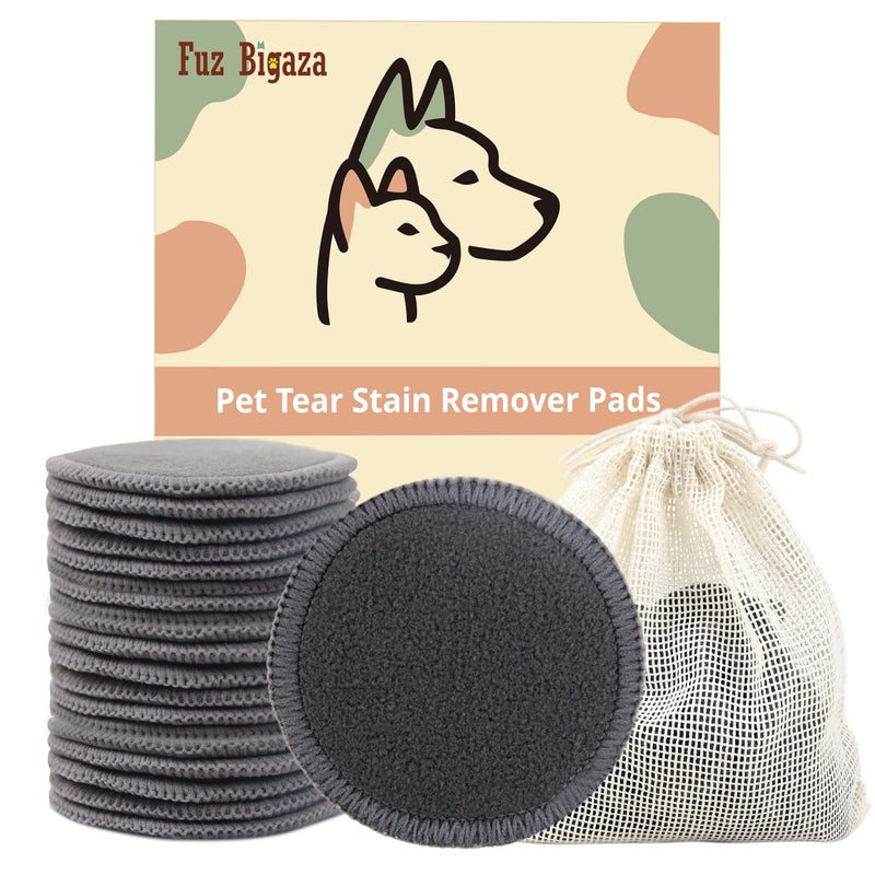 Fuz Bigaza Gentle Tear Stain Wipes for Dogs and Cats, Dog Eye Grooming Wipes, Reusable Tear Stain Remover Pads for Pet Cleaning - Washable Bamboo Pet Ear & Eye Wipes with Laundry Bag - 20 Pack, Grey - PawsPlanet Australia