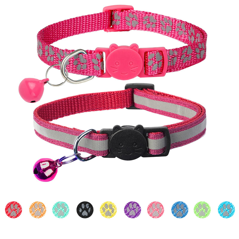 BANMODER 2 Pack Reflective Cat Collar Breakaway with Bell,Personalized Kitten Collars,Adjustable Safety Buckle Collar for Male Cats Girls & Boys Hot Pink - PawsPlanet Australia