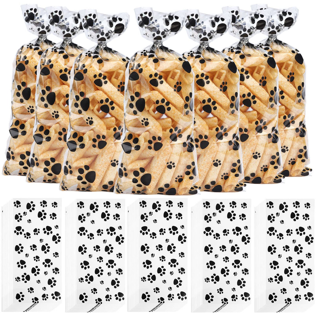 100 Pcs Candy Bags,Pet Paw Print Cellophane Bags,Heat Sealable Treat Bags,Dog Paw Gift Bags,Cat Paw Print Bags,Favor Bags Goodie Bags with 100 Pcs Silver Twist Ties,Pet Treat Party Supplies Black - PawsPlanet Australia