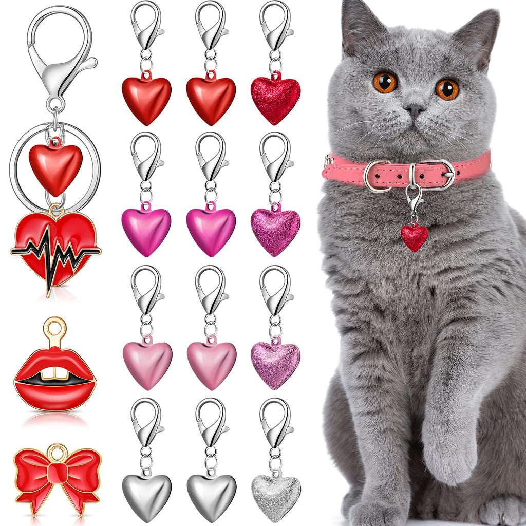 16 Pcs Bells for Dog Cat Collar Training Collar Charm Pet Collar Bells Kits Include 12 Heart Shaped Bells, 3 Collar Charm Pet Pendant Accessories with Stainless Steel Keychain - PawsPlanet Australia