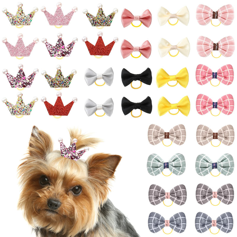Janinka 32 Pcs Dog Hair Bows Small Dog Bows Girl Cute Dog Bows with Rubber Bands Plaid Bowknot Pet Hair Bows Hair Accessories for Dogs Pets - PawsPlanet Australia