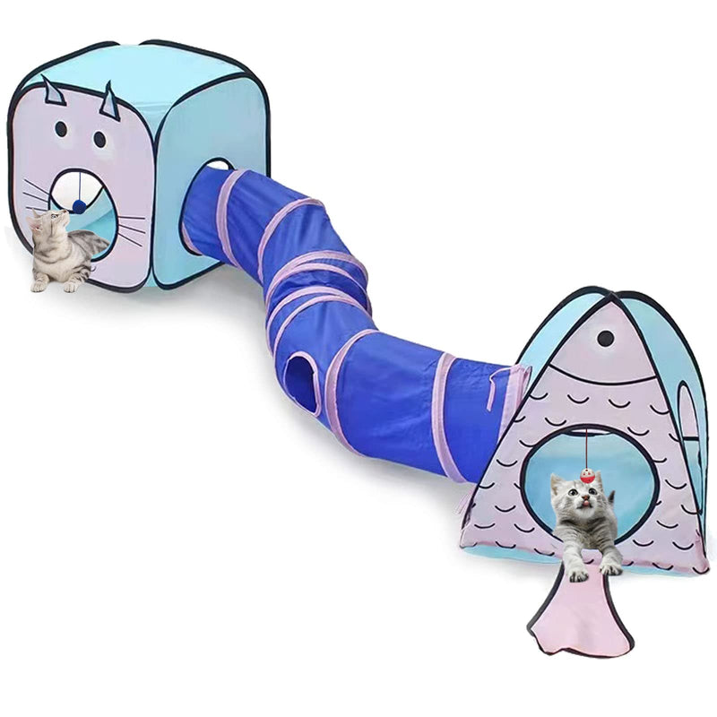 Cat Tunnel for Indoor Cats with Cube Tent Toys Combo, Crinkle Paper Collapsible Interactive Pet Cat Tubes with Play Ball and Bell for Puppy, Kitty, Kitten, Rabbit Valentine's Day (3 in 1 Set) - PawsPlanet Australia