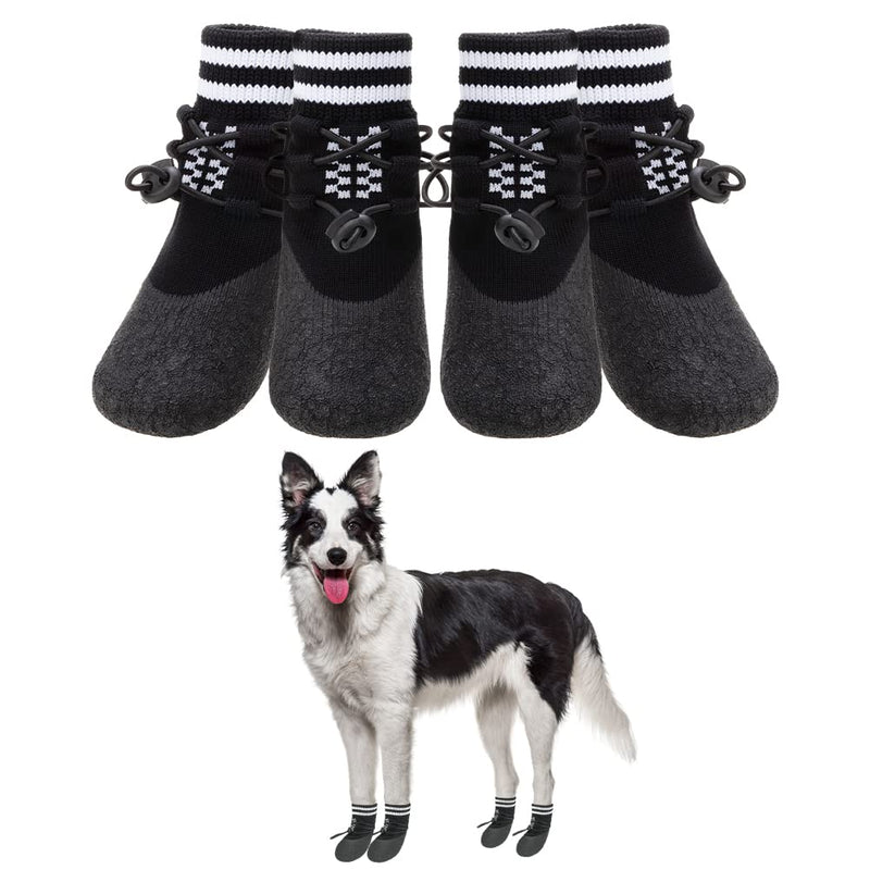PUPTECK Anti Slip Dog Boots - Waterproof Dog Shoes 2 Pairs with Shoelace Adjustable Dog Socks Traction Control for Indoor Hardwood and Outdoor Walking S: Paw width 1.7in Black&White - PawsPlanet Australia