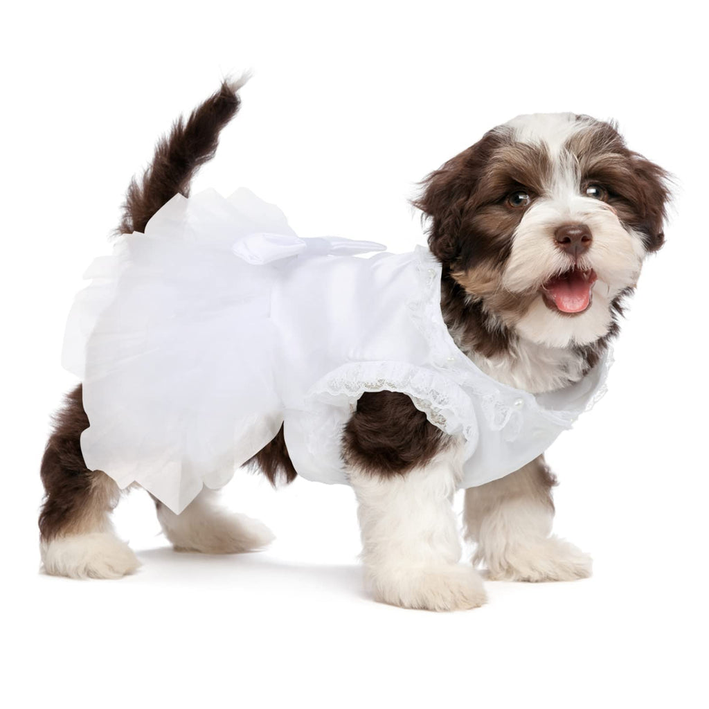 LETSQK Dog Wedding Dress, Elegant Princess Lace Hollow Dress, Adorable Silky Tutu Dog Dresses with Bowtie, Cute Doggy Pet Skirt for Small Medium Dogs Cats - PawsPlanet Australia