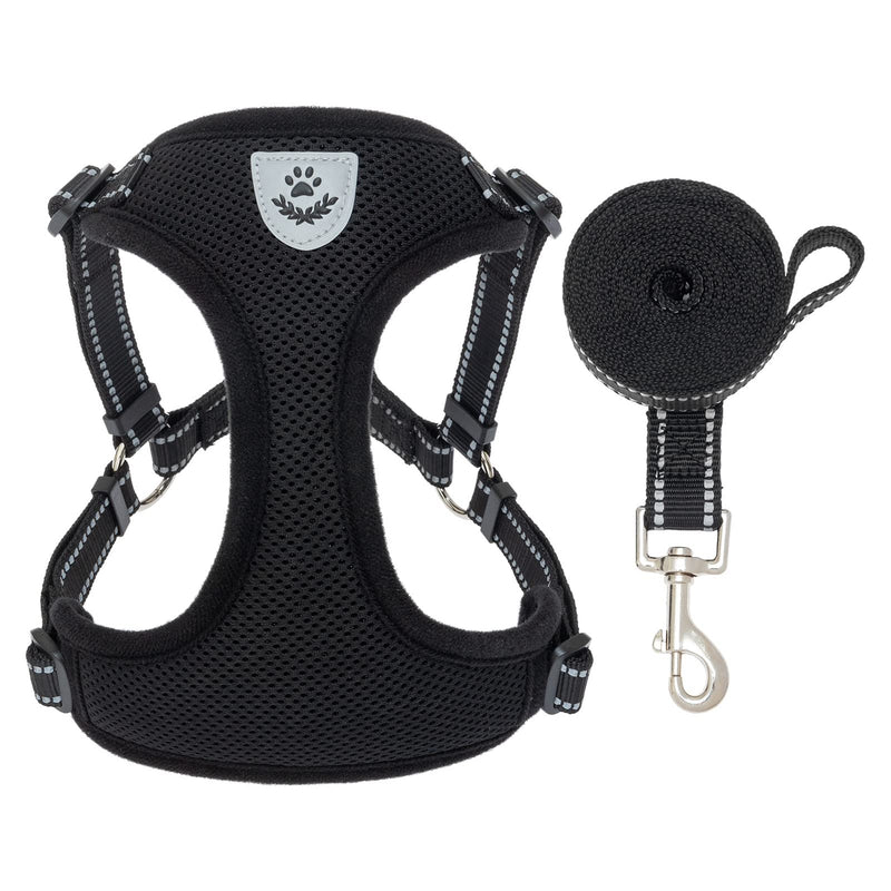 EXPAWLORER Dog Harness and Leash Set - Adjustable Dog Harness for Small Dogs No Pull Escape Proof Dog Vest Harness Reflective Harness for Small & Medium Dogs Soft Breathable Padded Pet Harness Black - PawsPlanet Australia