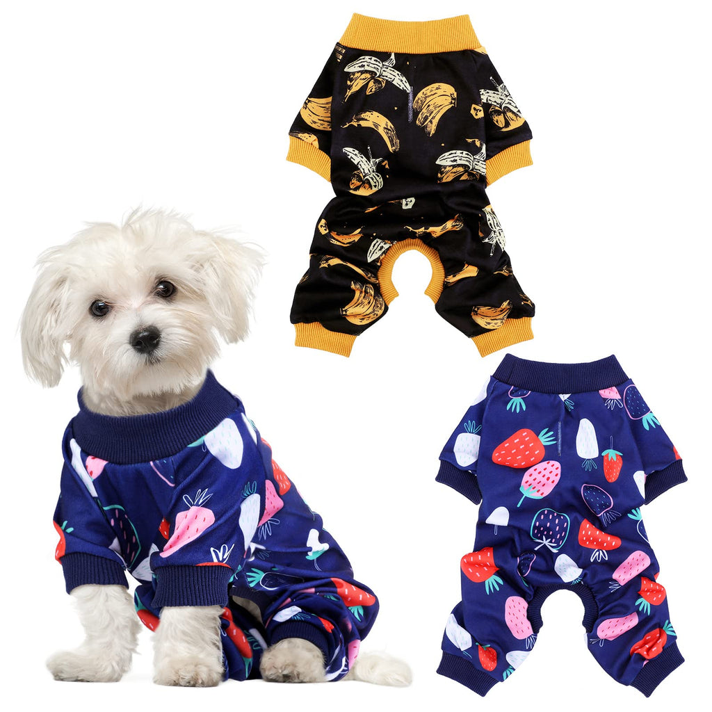 Pedgot 2 Pack Adorable Dog Pajamas Breathable Puppy Jumpsuit Soft Dog Clothes Fashionable Dog Apparel Dog Pjs Banana, Strawberry Small - PawsPlanet Australia