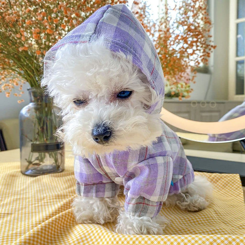 New Plaid Blouse Shirt Pet Clothes Dog Hoodies Breathable Sunshade Smock Frock Linen Cotton Hoodie Purple XS - PawsPlanet Australia
