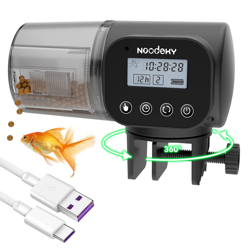 Noodoky Automatic Fish Feeder, Easy Setup Auto Fish Food Dispenser with USB Cable, Timed Feeder for Aquarium, Small Fish Turtle Tank, Auto Feeding on Vacation or Holidays - PawsPlanet Australia