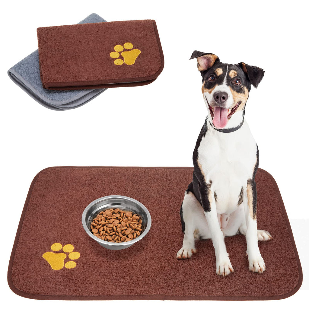 EXPAWLORER Dog Food Mat - Super Water Absorbent Dog Feeding Mat Non-Slip Backing Dog Bowl Mat 4 Layers Cat Food Mat Machine Washable Reusable Pet Food Mat for Dogs and Cats 16"x24" 2 Pack - PawsPlanet Australia