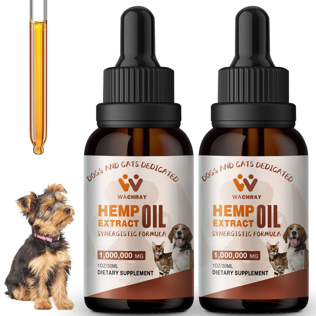 (2 Pack) Organic Hemp Oil for Dogs & Cats Pain Relief, Reduce Anxiety and Stress - Maximum Strength Natural Calming Drops Hip and Joint Support, Improve Immunity - Extra Strength Pet Hemp Oil from USA - PawsPlanet Australia