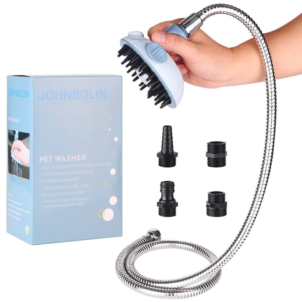 Dog Shower Bath Brush, Hose Shower Brush with Water-Saving Button, Suitable for Indoor and Outdoor, Long-Haired Short-Haired Cat and Dog Grooming Products - PawsPlanet Australia