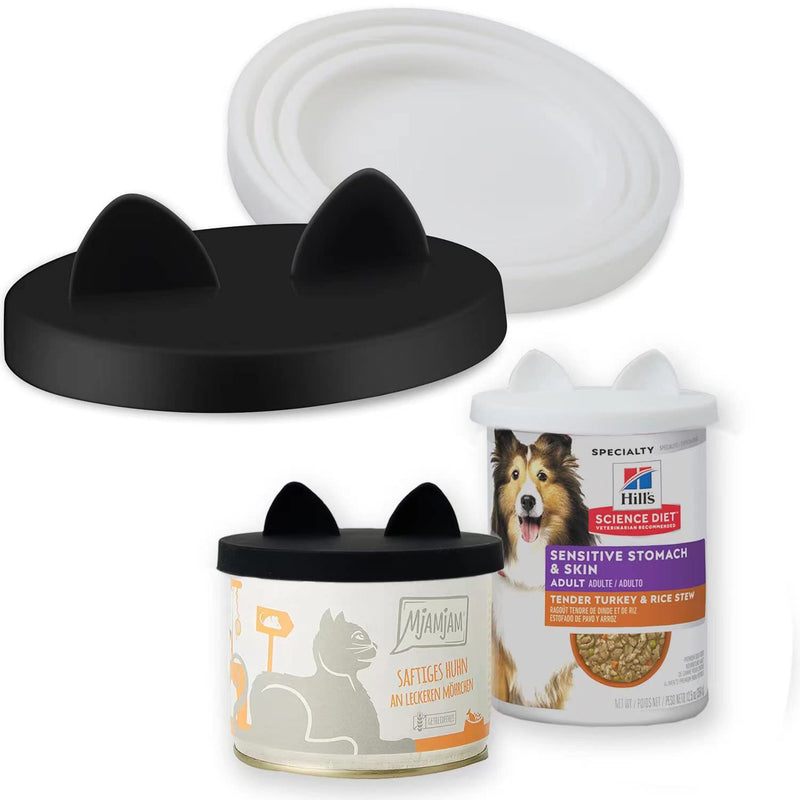 OHMO 2 Pack Pet Can Lids, Universal Silicone Covers for Cat and Dog Can Food 1 Fit 3 Standard Size Can Tops, Black and White 70-420g, Black and White - PawsPlanet Australia