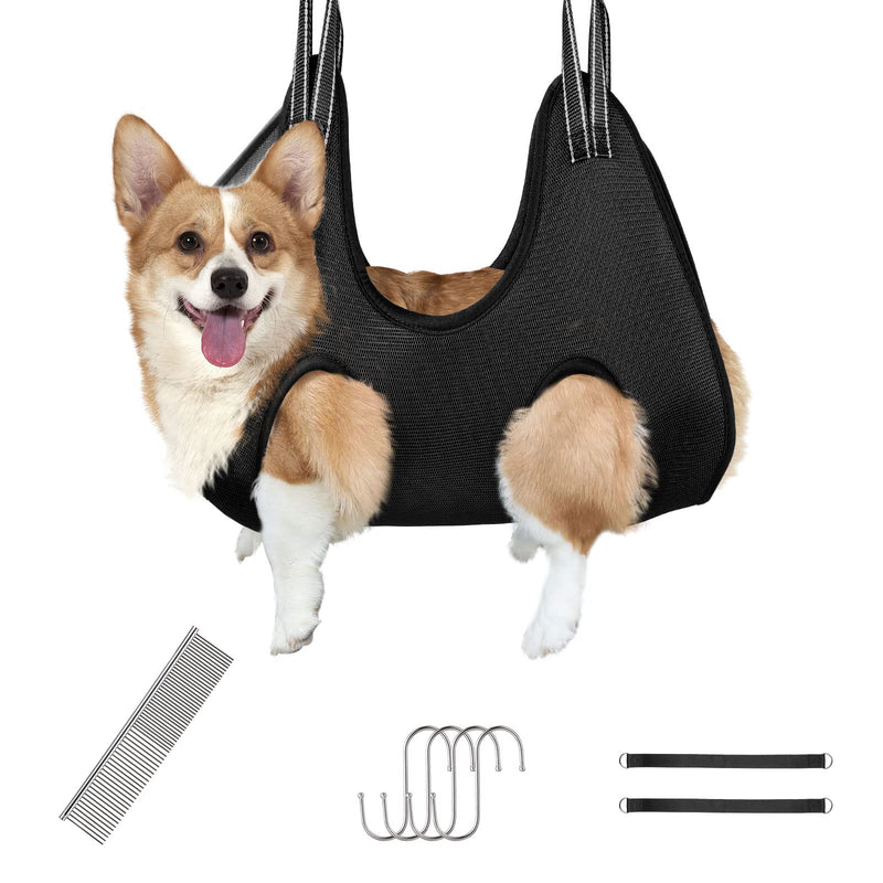 VavoPaw Dog Grooming Hammock, Dog Nail Grinder Trimming Toenail Clippers, Durable Dog Cat Pet Sling Holder Harness Helper for Grooming, Claw Care, Pet Supplies Kit, Pet Stuff Helper, Pet Comb Small Black - PawsPlanet Australia