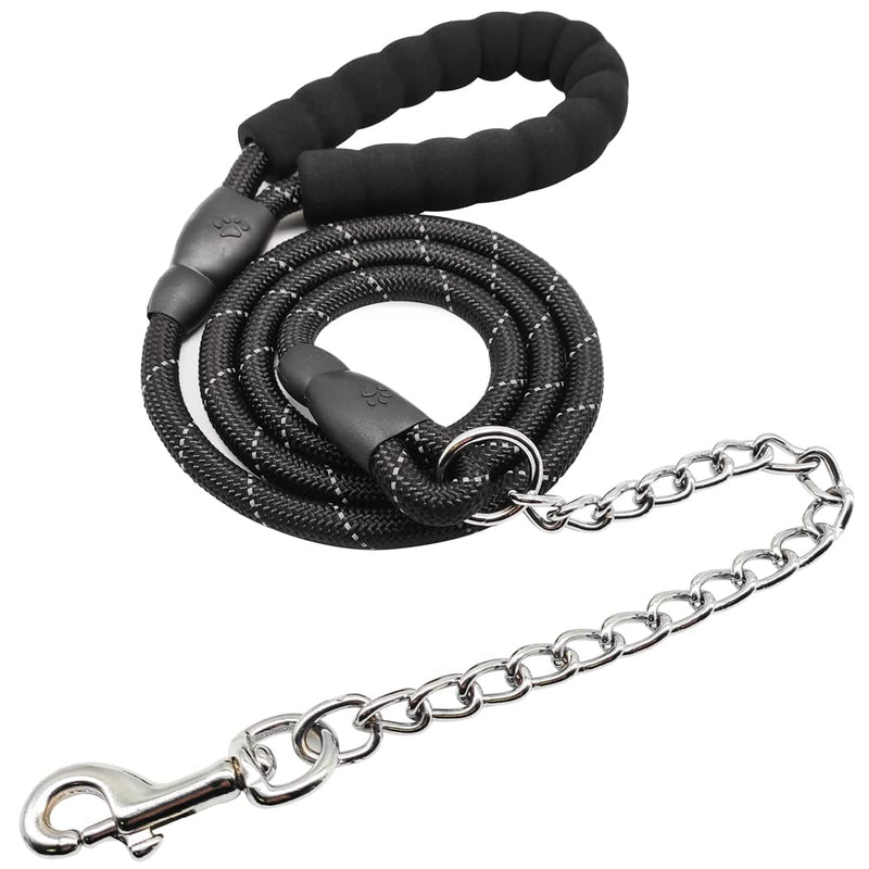 BTINESFUL 6FT Chewproof Dog Leash, Strong Nylon Rope with Anti-Chewing Chain and Padded Handle for Medium Large Dogs Outdoor Training Walking Hiking black - PawsPlanet Australia