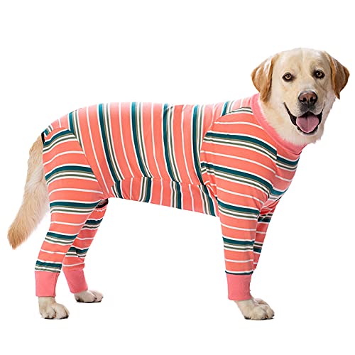 IDOMIK Recovery Suit for Large Dogs After Surgery, Abdominal Wounds Protector Surgical Calm Shirt, Cone E-Collar Alternative, Anti-Licking Dog Recovery Snugly Suit, Pet Pajamas Full Body for Shedding Medium Orange Stripe - PawsPlanet Australia