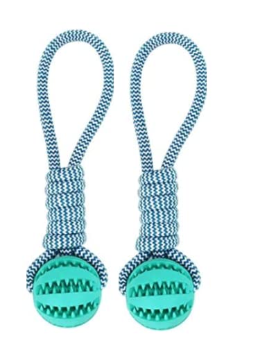 KL Interactive Chew Toy Small Medium Large Dog Blue Rope Ball Dental Cleaning Natural Cotton Rubber Exercise Stimulated Tug of War Puller Durable Slow Feeder Aggressive Molar Training 2 Pack - PawsPlanet Australia