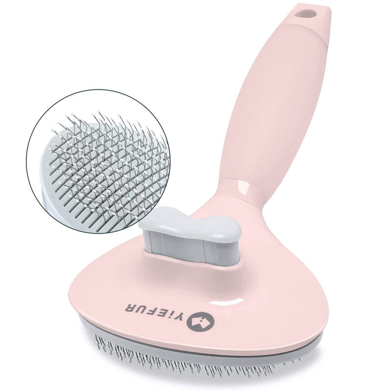 YiEFUR Cat Brush for Shedding and Grooming, Self Cleaning Slicker Brush Pet Comb with Soft Silicone Handle Pink - PawsPlanet Australia