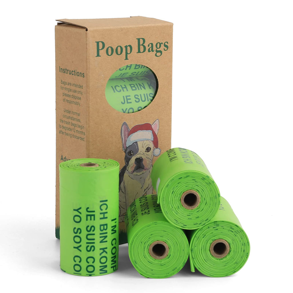 DogBaby Biodegradable Dog Poop Bags, Extra Thick 100% Leak Proof Pet Waste Bags for Dogs, Vegetable-Based Corn Starch Dog Waste Bags, Eco-Friendly Pet Poop Bags Measure 9x13 Inches, 4 Rolls(60 Counts) 4PCS Green - PawsPlanet Australia