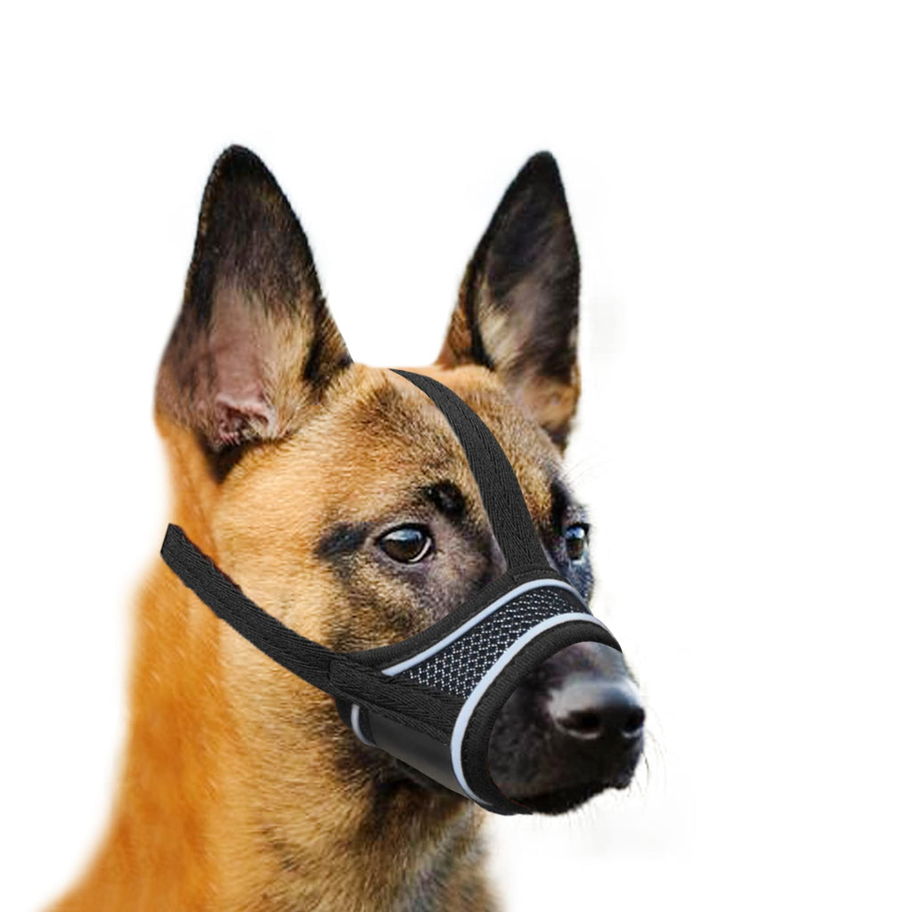 YAODHAOD Dog Muzzle，Super Soft Nylon Muzzles Prevent from Biting Barking and Chewing,with Reflective Strips，Adjustable Breathable Pets Muzzle for Small Medium Large Dogs Black (reflective) XS - PawsPlanet Australia