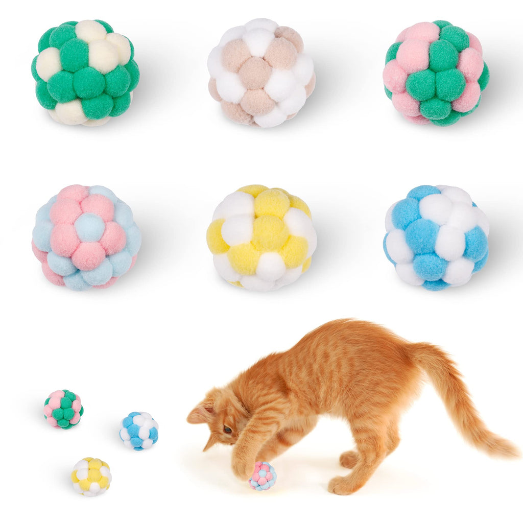 JXFUKAL Cat Balls Toy with Bell, 6PCS 1.8INCH Soft Lightweight Macaroon Fuzzy Balls, Kitty Chewing Toys Interactive Cat Toys for Indoor Cats & Kitten Cat Accessories - PawsPlanet Australia
