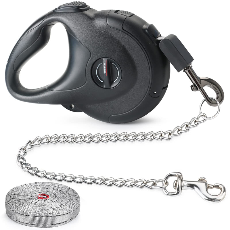 Idepet Retractable Dog Leash with Chewproof Steel Chain,Heavy Duty Strong Nylon Tape Walking Leash,One-Handed Brake Lock,360° Tangle-Free,Restore Elasticity for Small,Medium Large Dogs Black - PawsPlanet Australia