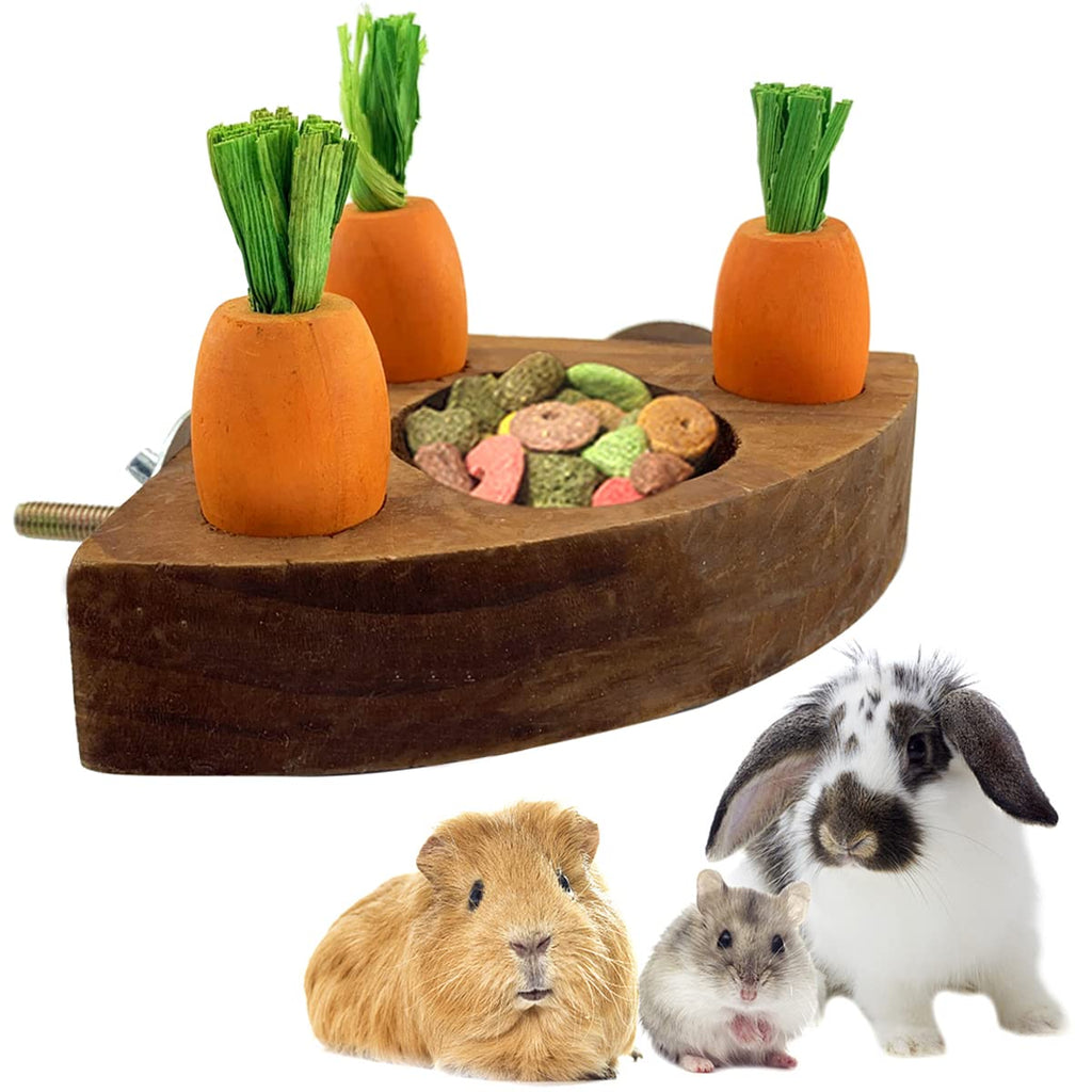 CooShou Hamsters Feeder Bowl Small Animals Guinea Pigs Corner Wooden Feeder Dishes with 3pcs Carrots Cage Feeder for Guinea Pigs, Hamster, Chinchilla Hedgehog Gerbil - PawsPlanet Australia