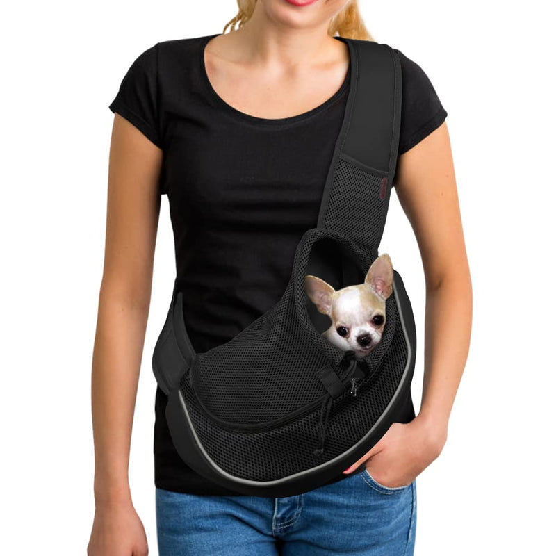 YUDODO Pet Dog Sling Carrier Breathable Mesh Travel Safe Sling Bag Carrier for Dogs Cats Small (Pack of 1) Black all - PawsPlanet Australia