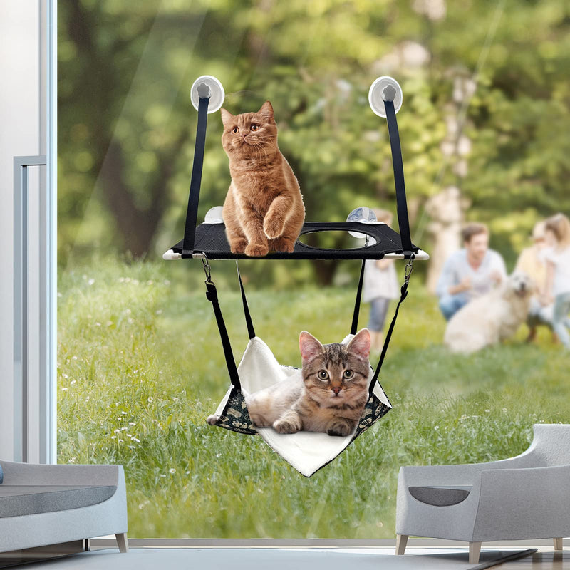 Sulevalt Cat Window Perch, Double Cat Window Hammock,Providing All Around 360° Sunbath for Cats Weightedup to 50lb with Screw Suction Cups,Relax Your Cat Safety Window Perch Winter Warm Cotton Blue lucky cat - PawsPlanet Australia