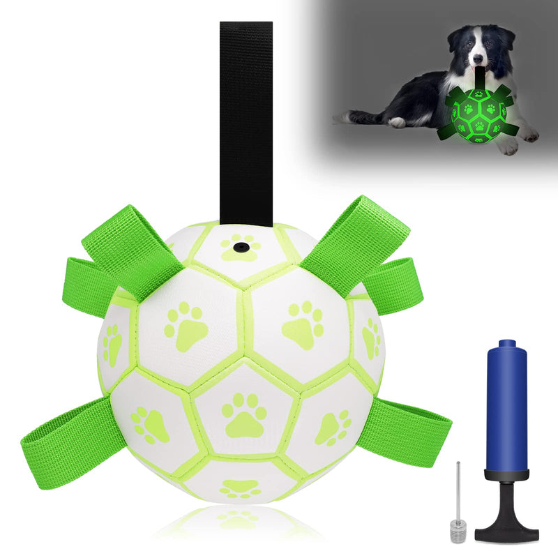 DUDUPE Light up Dog Toys Soccer Ball with Grab Tabs Interactive Busy Glowing Rubber Dog Football Toy Indestructible Puppy Training Tug Toys of War Outdoor Peppy Pet Water Ball Toy for Dogs - PawsPlanet Australia